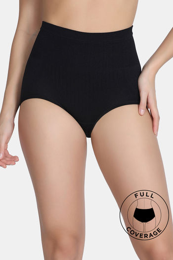 Buy Zivame High Rise Full Coverage Tummy Tucker Hipster Panty - Black Beauty